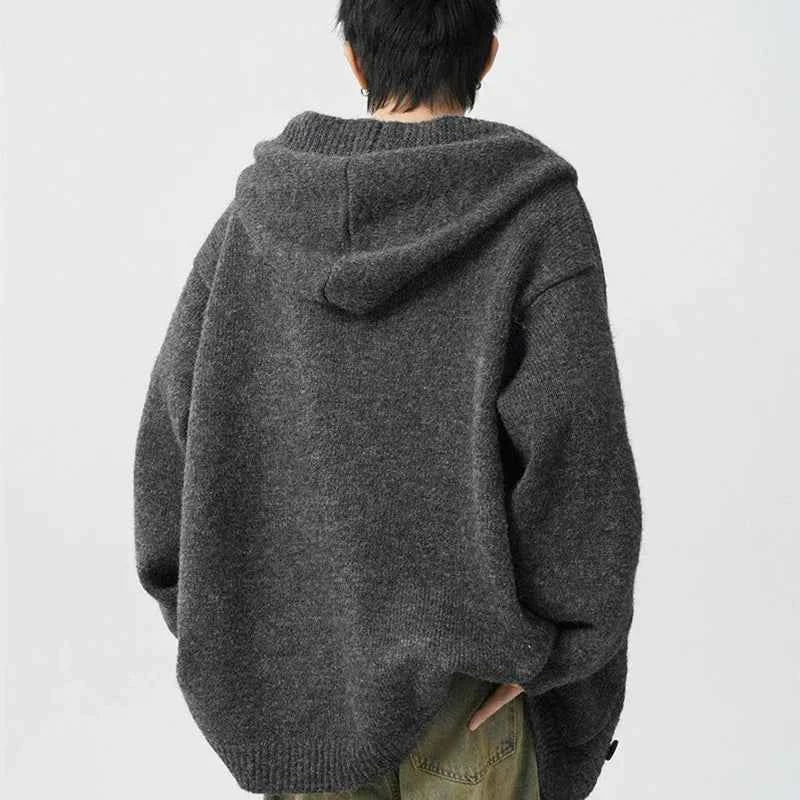 Vintage Cool Cozy Gray Hooded Knitted Cardigan