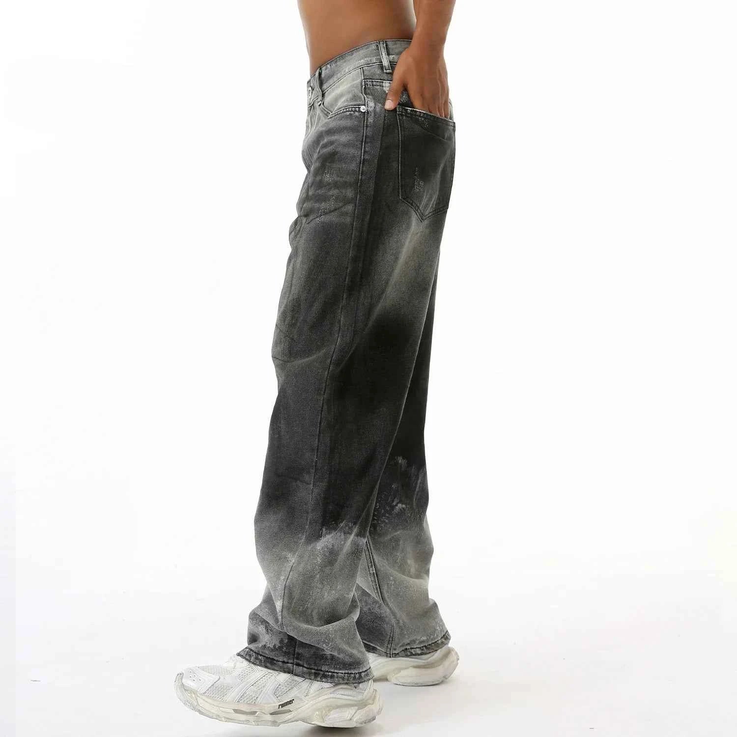 Vintage Washed Black Gray Gradient Jeans