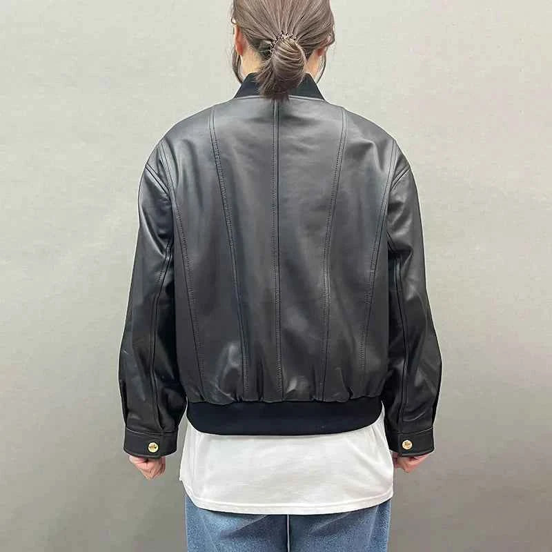 Golden Genuine Sheepskin Leather Jacket