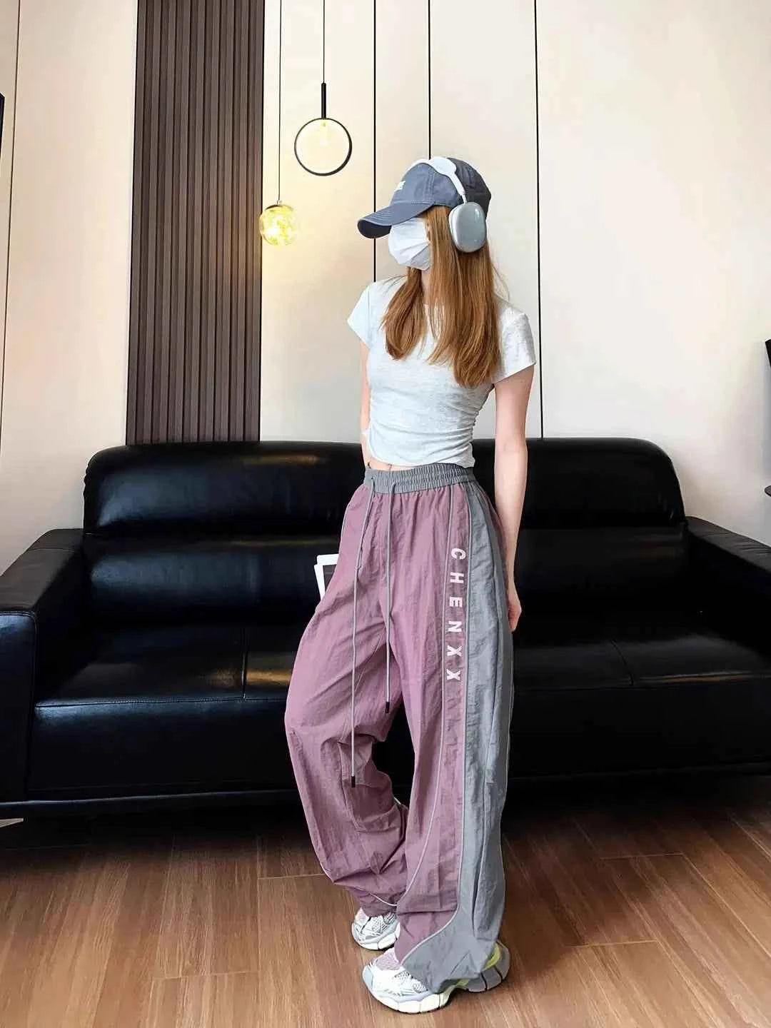 Streetwear Cozy Patchwork Striped Wide Leg Sweatpants