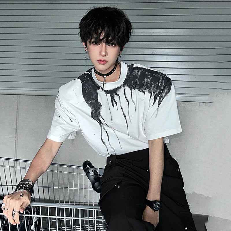 Ink Splash Round Collar Casual T-Shirt