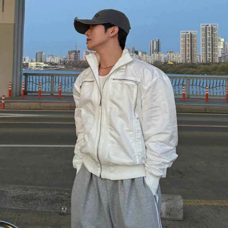 Versatile Patchwork Stand Collar Zipper Jacket