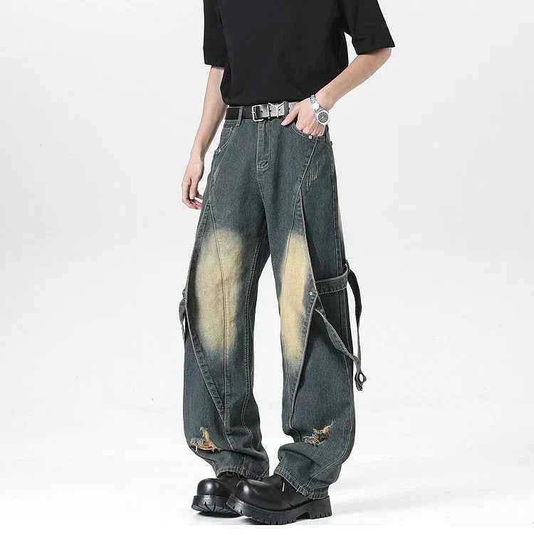 Effortless Streetwear Oversize Blue Gothic Cargo Jeans