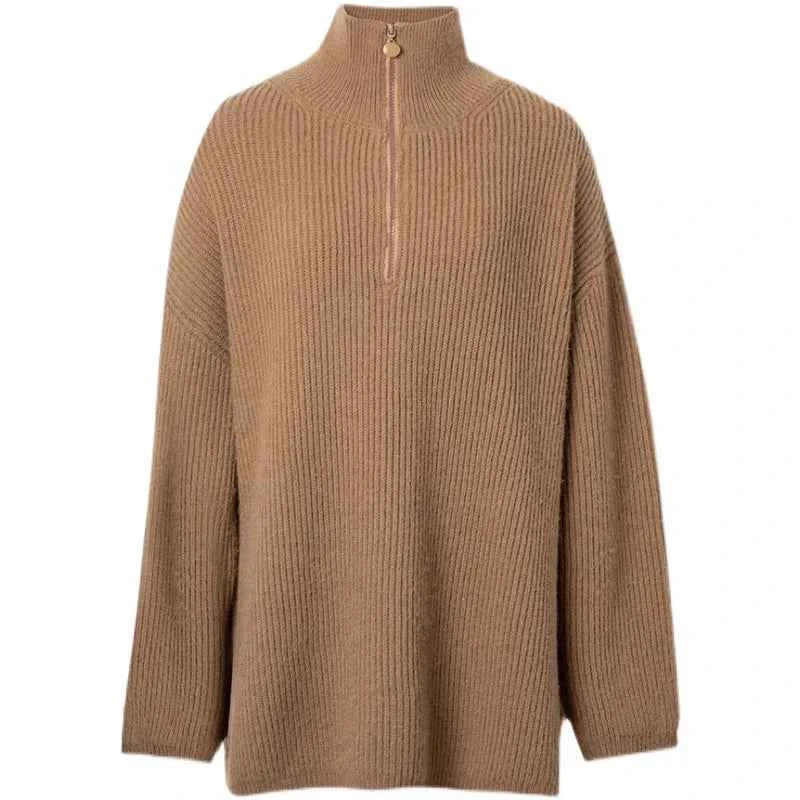 Cozy French Retro Zipper High Neck Sweater