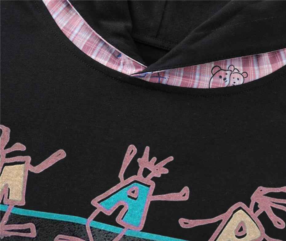 Graphic Print Hooded Short Sleeve Ripped T-Shirt