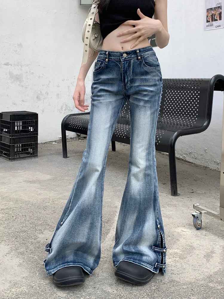 Distressed Blue Slim Flare Jeans
