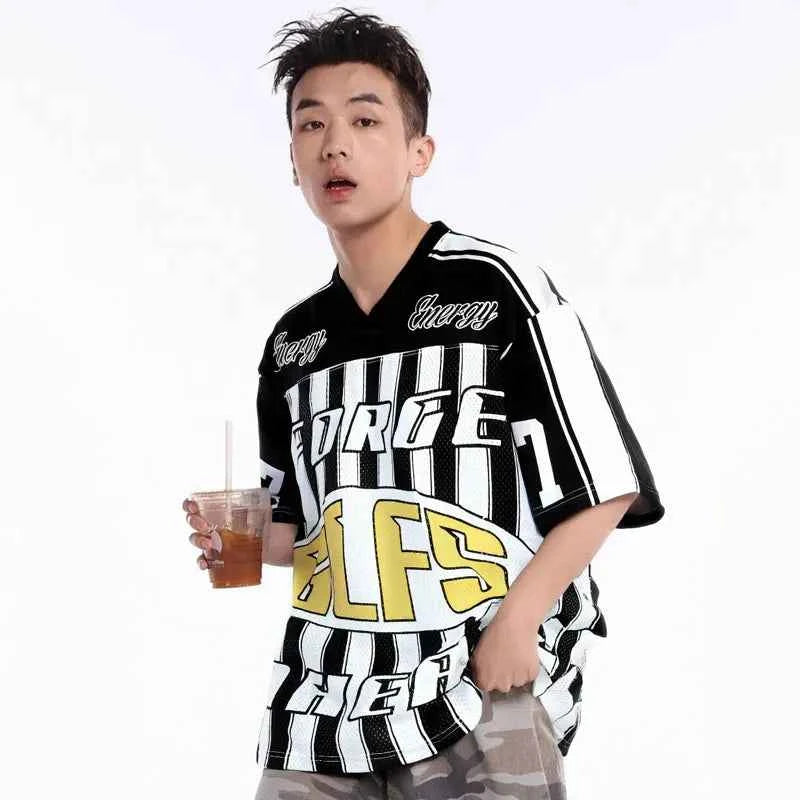 Retro Mesh Soccer Jersey Graphic Sport T-Shirt