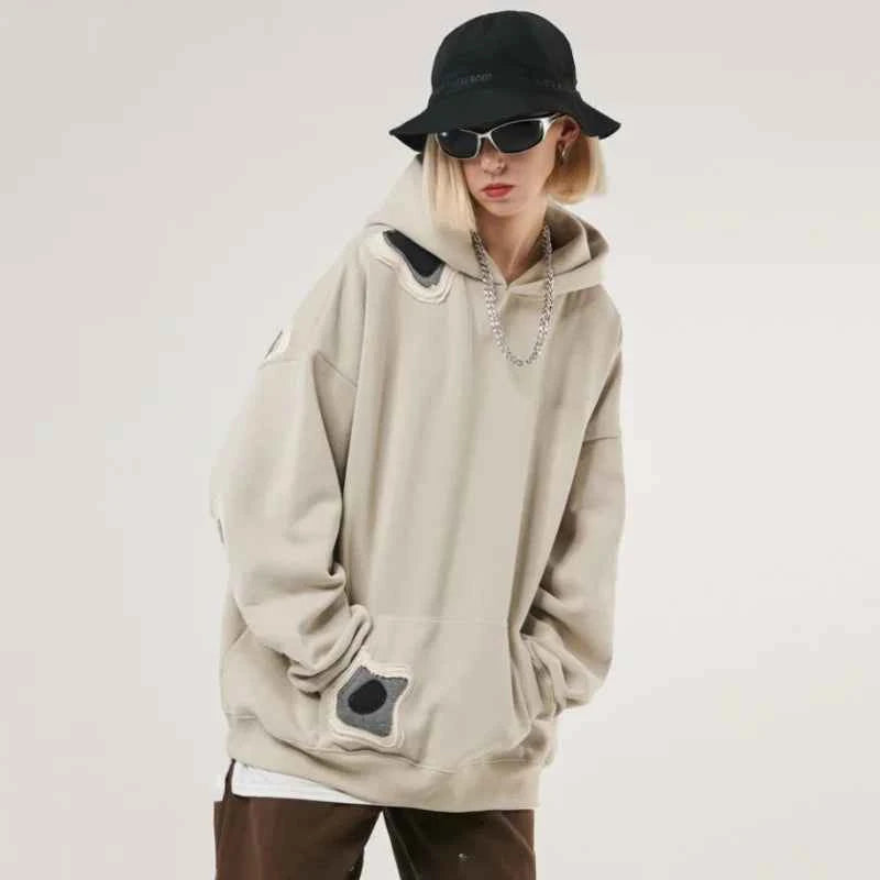 Vintage American Style Patchwork Fleece Hoodie