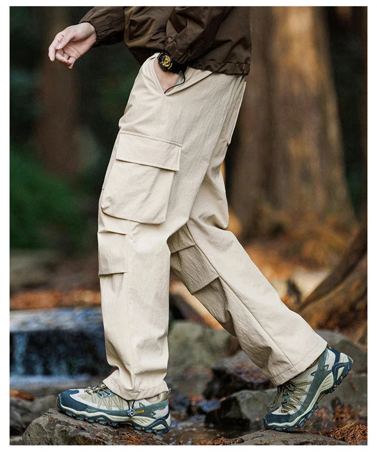Plain Color Hiking Style Knee Pocket Pants