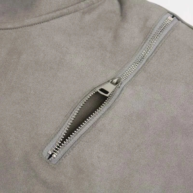 Breathable Suede Multi Zipper Hooded Sweatshirt