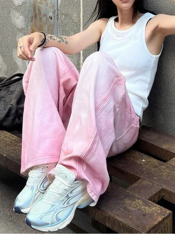 Pink Streetwear Oversized Casual Boyfriend Jeans - Luxuryurbanwear