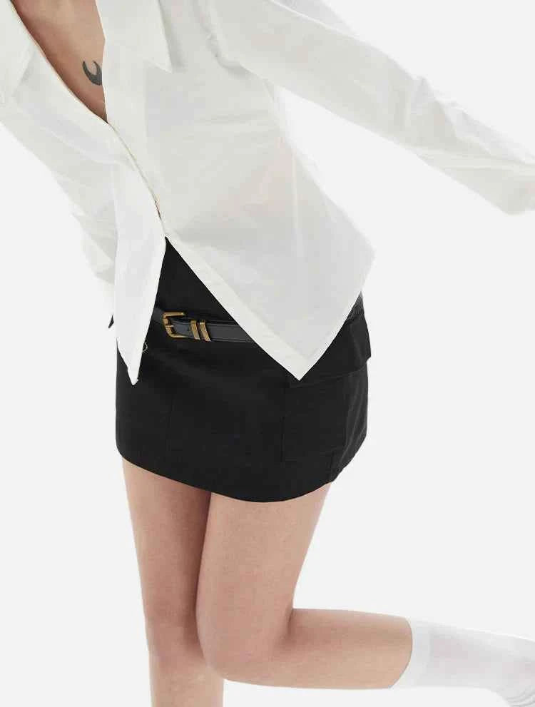 Fashionable Minimalist White Flare Long Sleeve Shirt