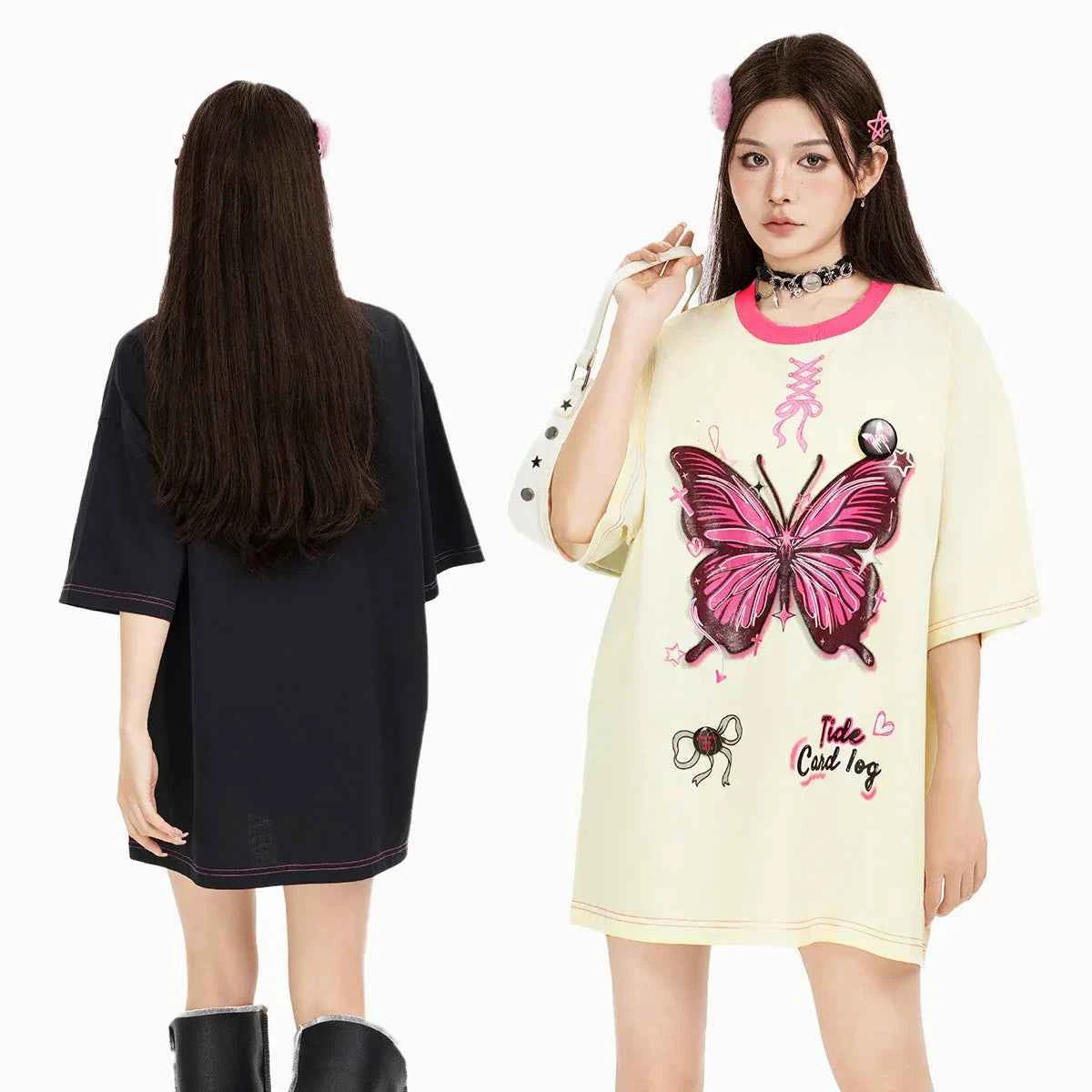 Women Butterfly Print Hip Hop Funny Polyester T-Shirt