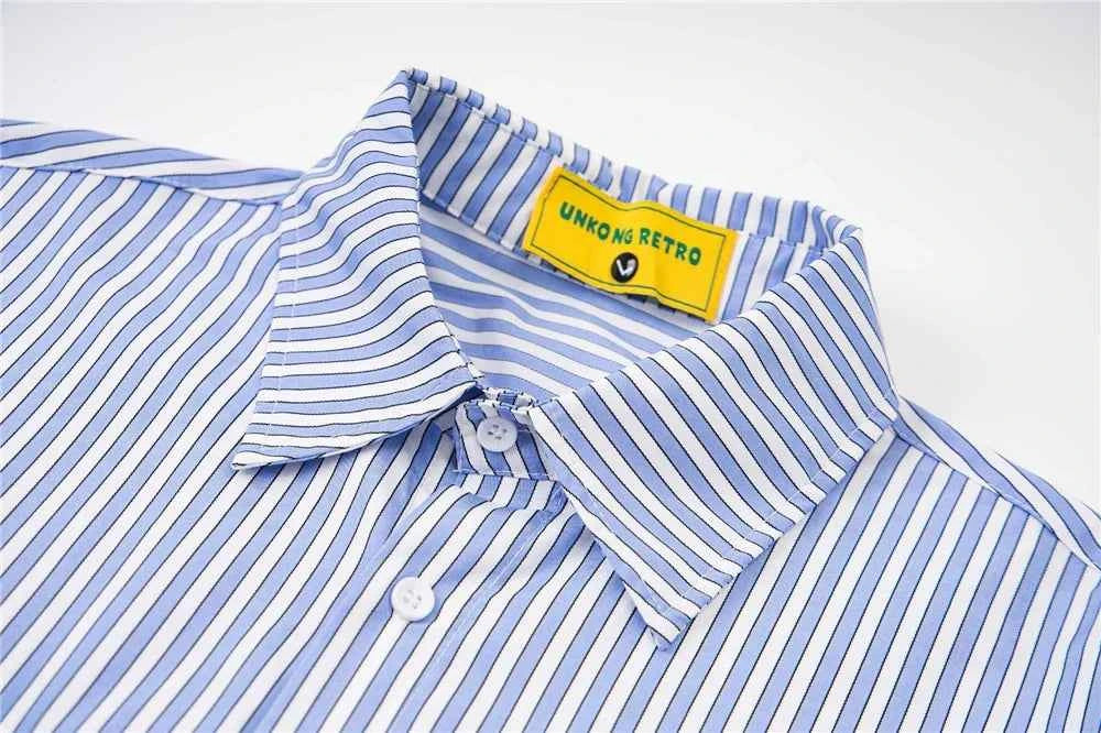 Durable Striped Autumn Letter Embroidered Casual Shirt
