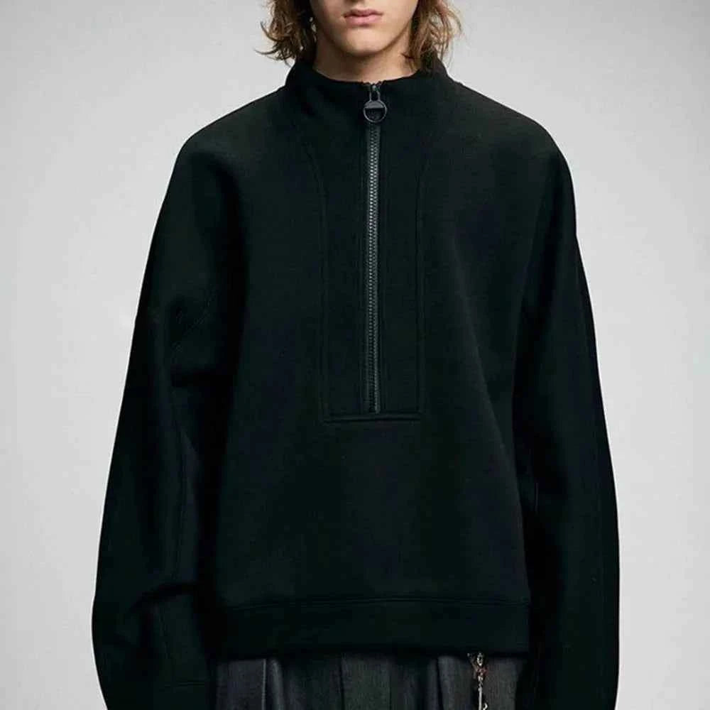 Solid Color Half Zipper Long Sleeved Sweatshirt
