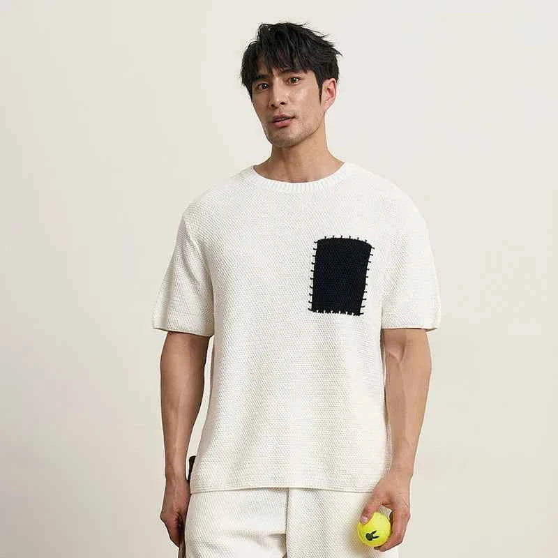 Streetwear Luxury Knit O-Neck Short Sleeve T-Shirt