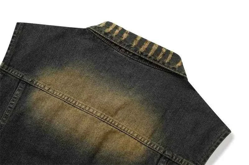 Cowboy Style Distressed Denim Vest