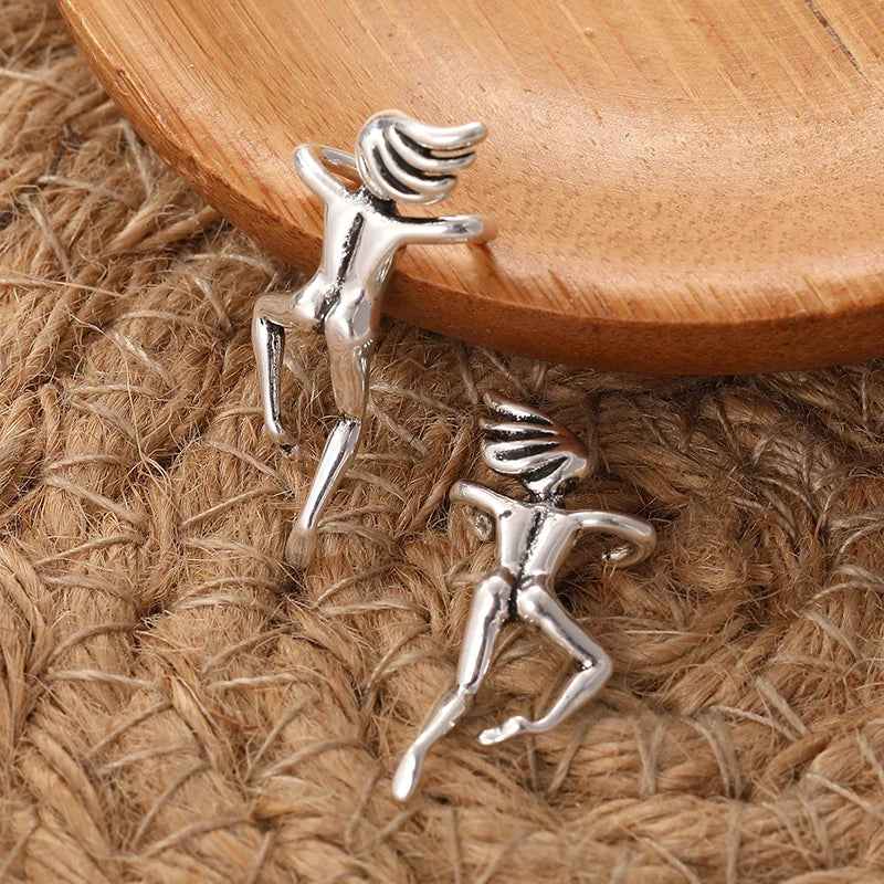 Retro Silver Character Clip Earring