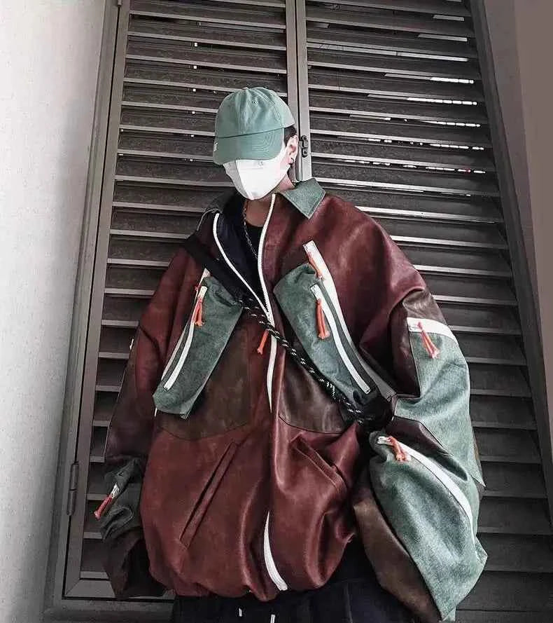 Handsome Streetwear Multi-Panel Leather Jacket