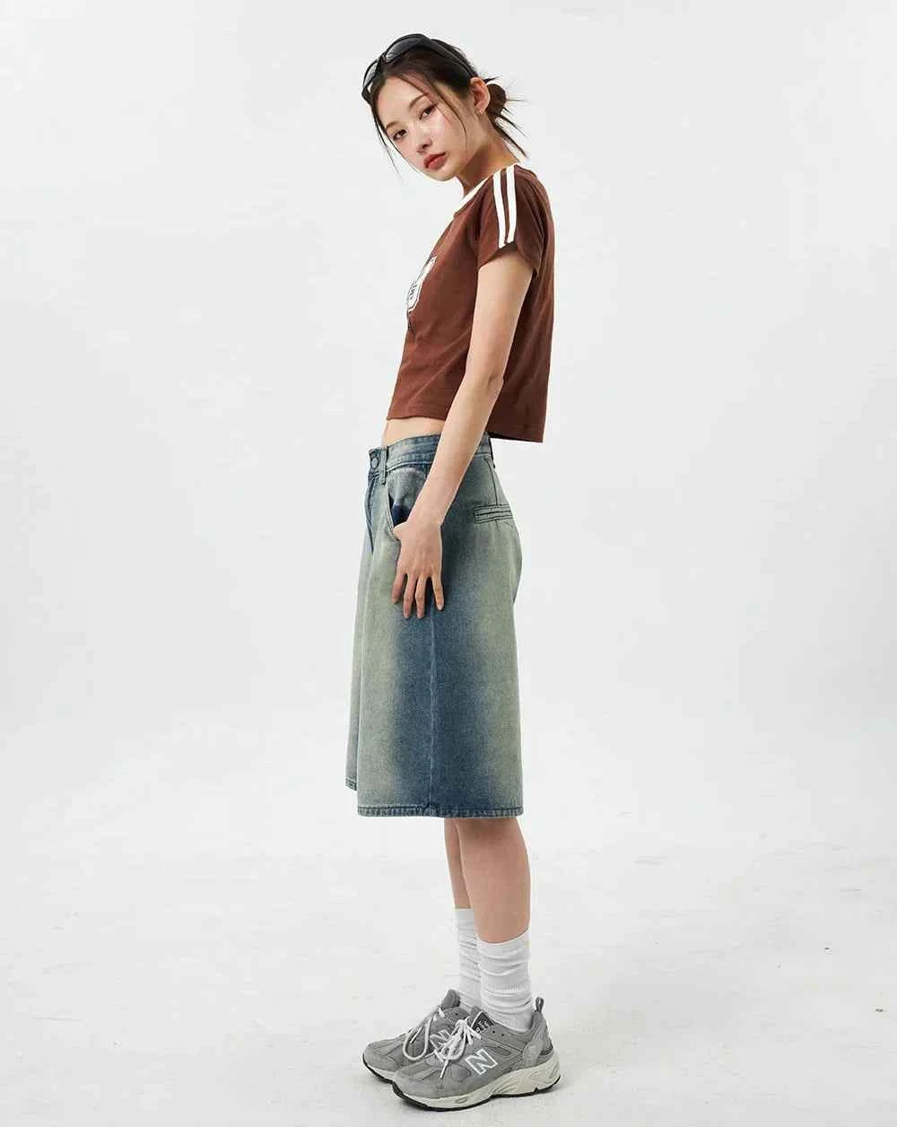 Vintage Ombre Wide Leg Denim Short