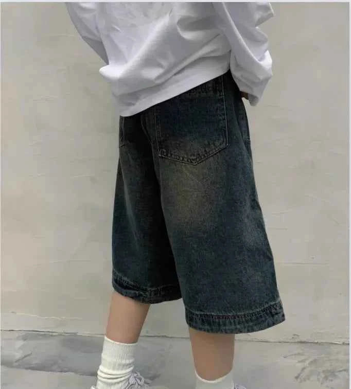 Vintage Washed Wide Leg Denim Short