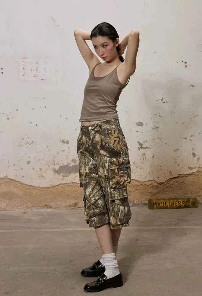 Vintage Leaf Camouflage Casual Summer Jorts