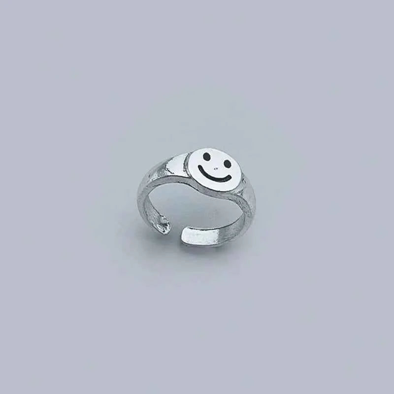 Retro Smile Face Silver Color Ring