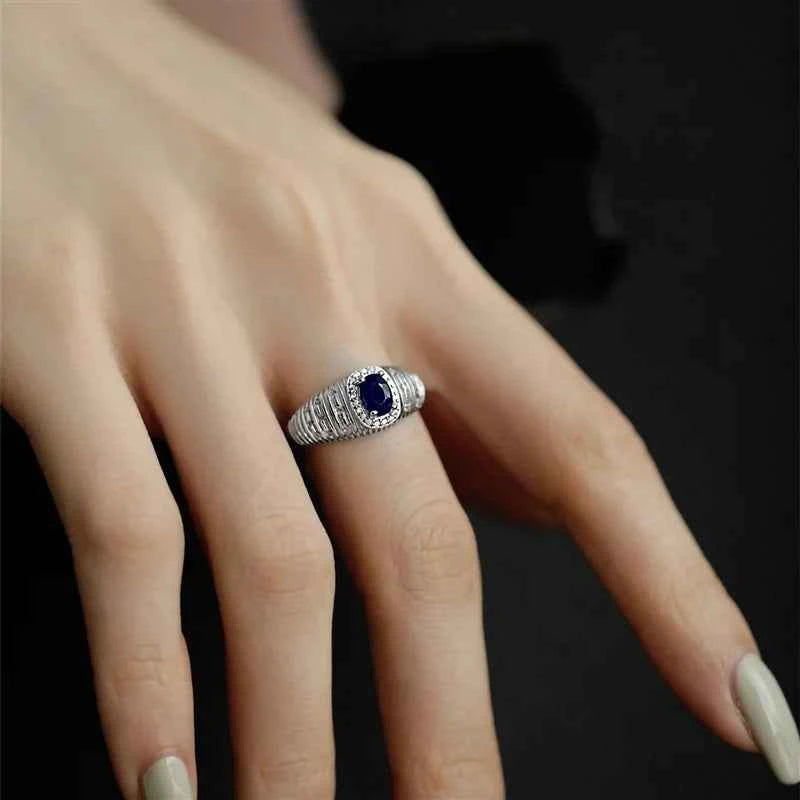 Blue Stone Vintage Geometric Stackable Ring