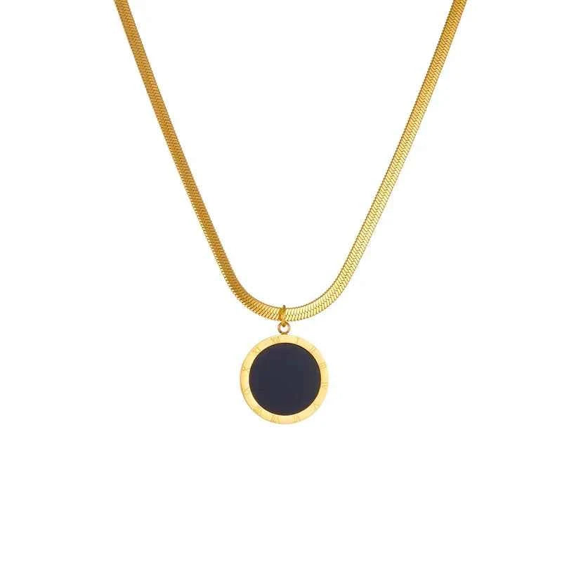 Delicate Black Stainless Steel Circle Necklace