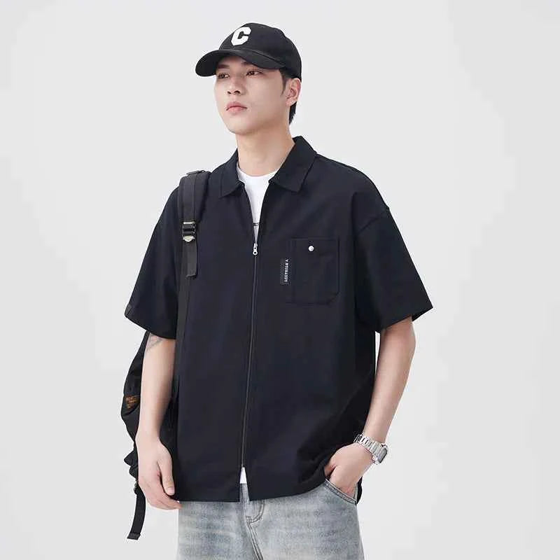 Plush Black Summer Loose Casual Short Sleeve Shirt
