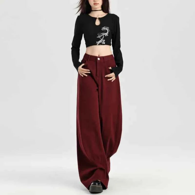 Retro Loose Red Emo High Waist Denim Jeans