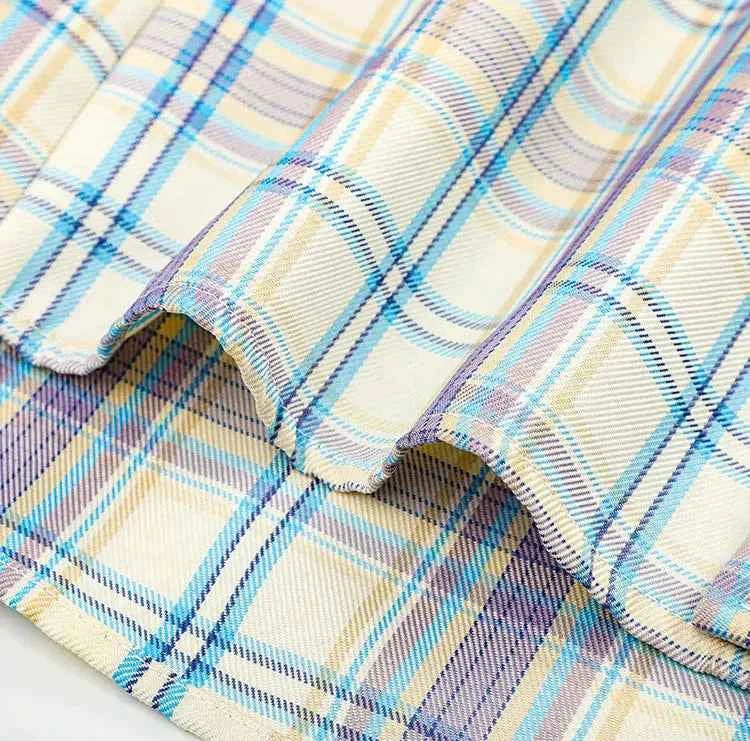 Plaid Embroidery Lapel Spring Fall Long Sleeve Shirt