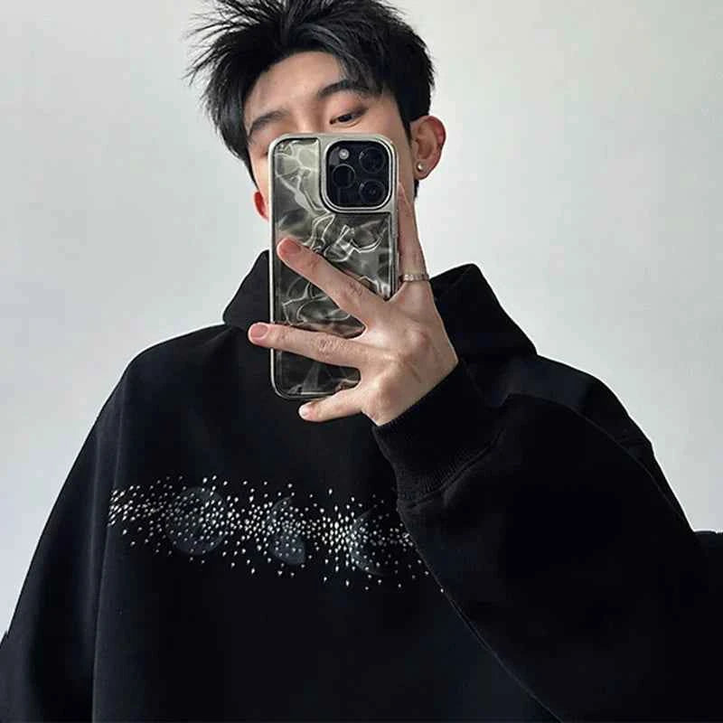 Chic Black Rhinestone Heat Melting Hoodie