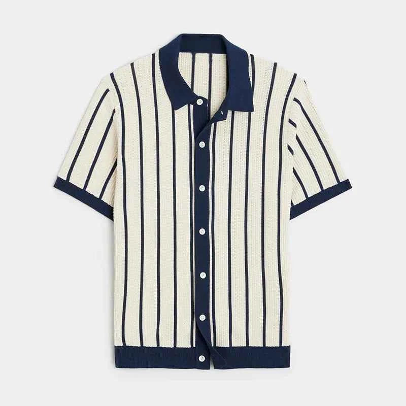 Stylish Striped Knit Polo Cardigan