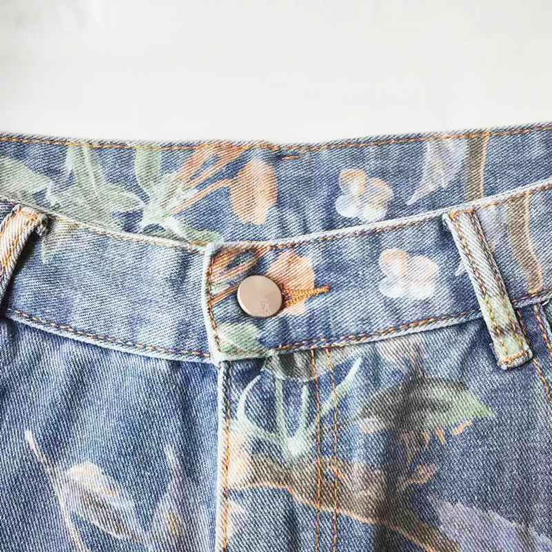 Cool Trendy Floral Printed Loose Fit Denim Jeans
