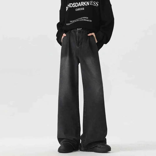 Elevated Solid Color Straight Baggy Jeans