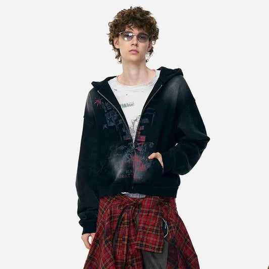 Stylish Gothic Tie-Dyed Hooded Sweatshirt