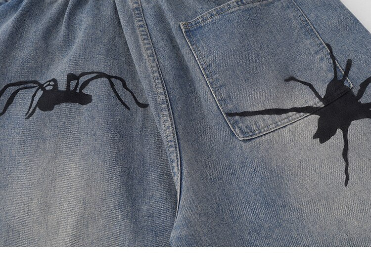 Tarantula Spider Graphic Denim Shorts