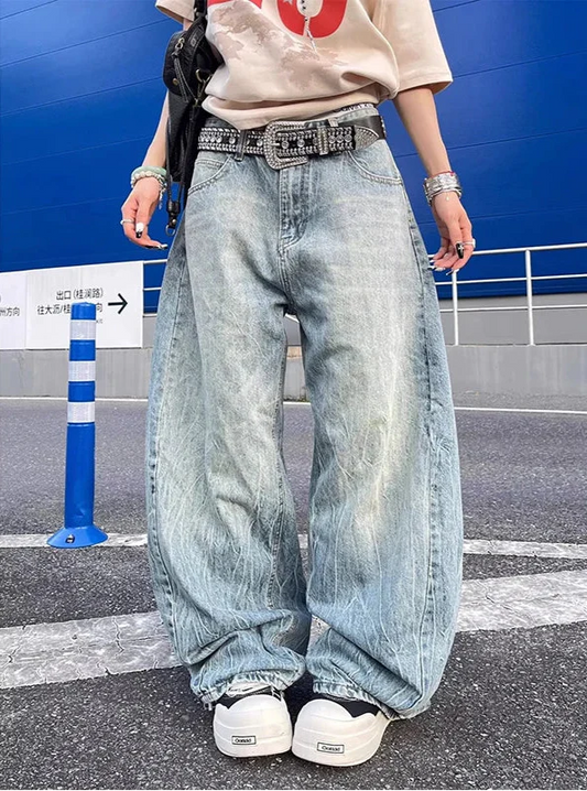 Insulated Streetwear Trashy Oversized Light Blue Denim Jeans - Luxuryurbanwear