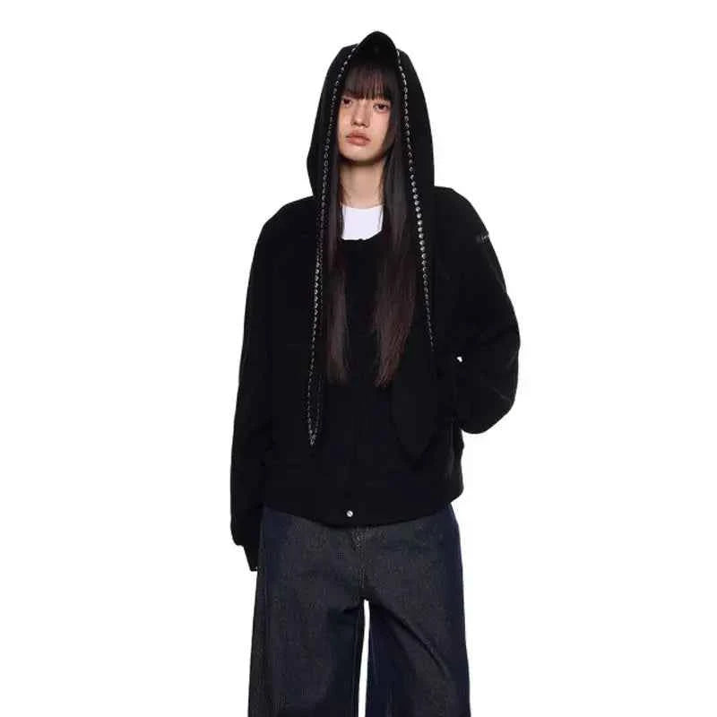 Winter Rivet Rabbit Ears Loose Casulal Sweatshirt