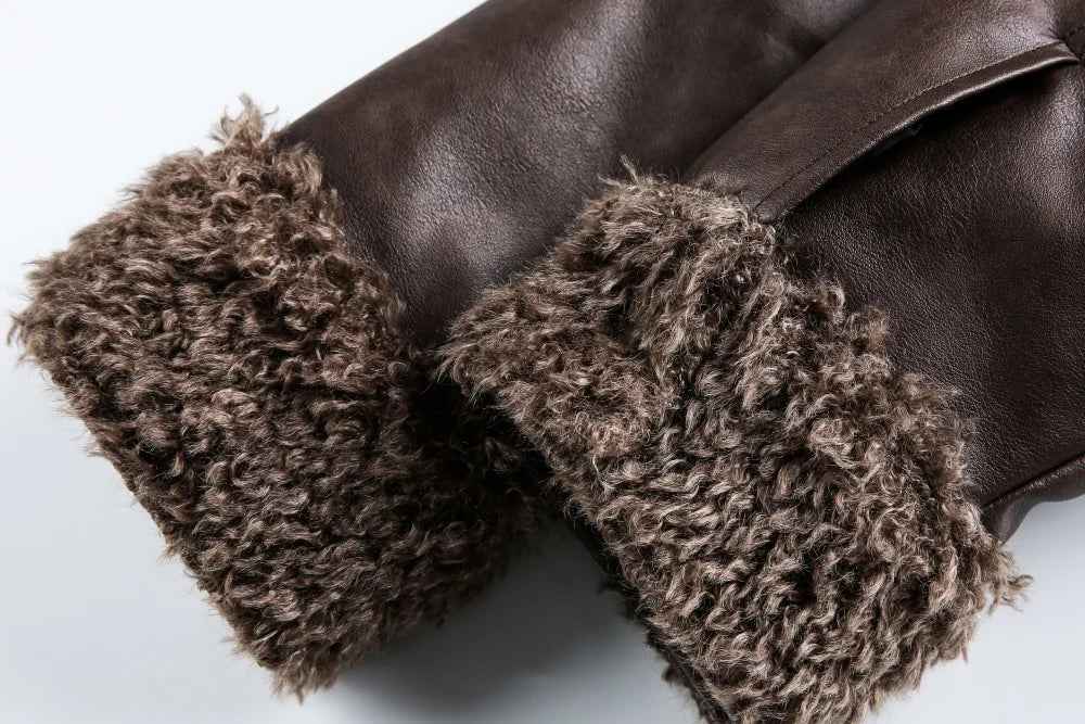 Retro High Street Sherpa Fur Collar Leather Jacket