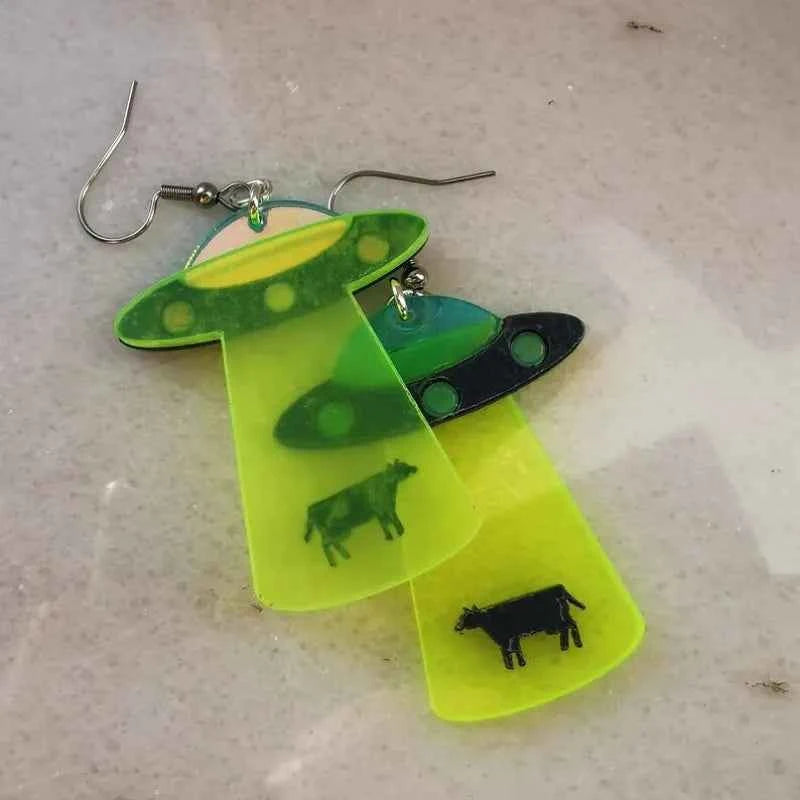 Extraterrestrial Space Acrylic Embossed UFO Earring