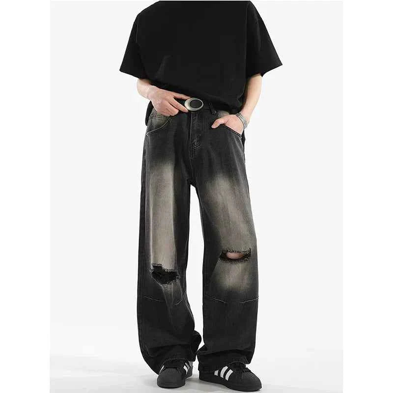 Versatile Streetwear High Waist Ripped Black Jeans