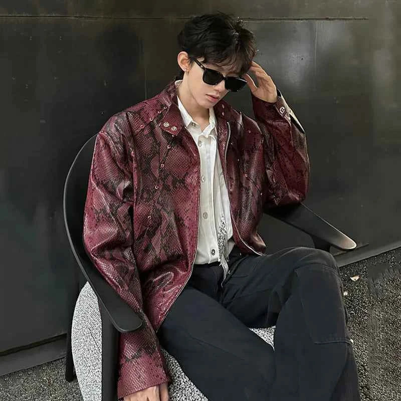 Y2K Riveted Snakeskin PU Leather Jacket