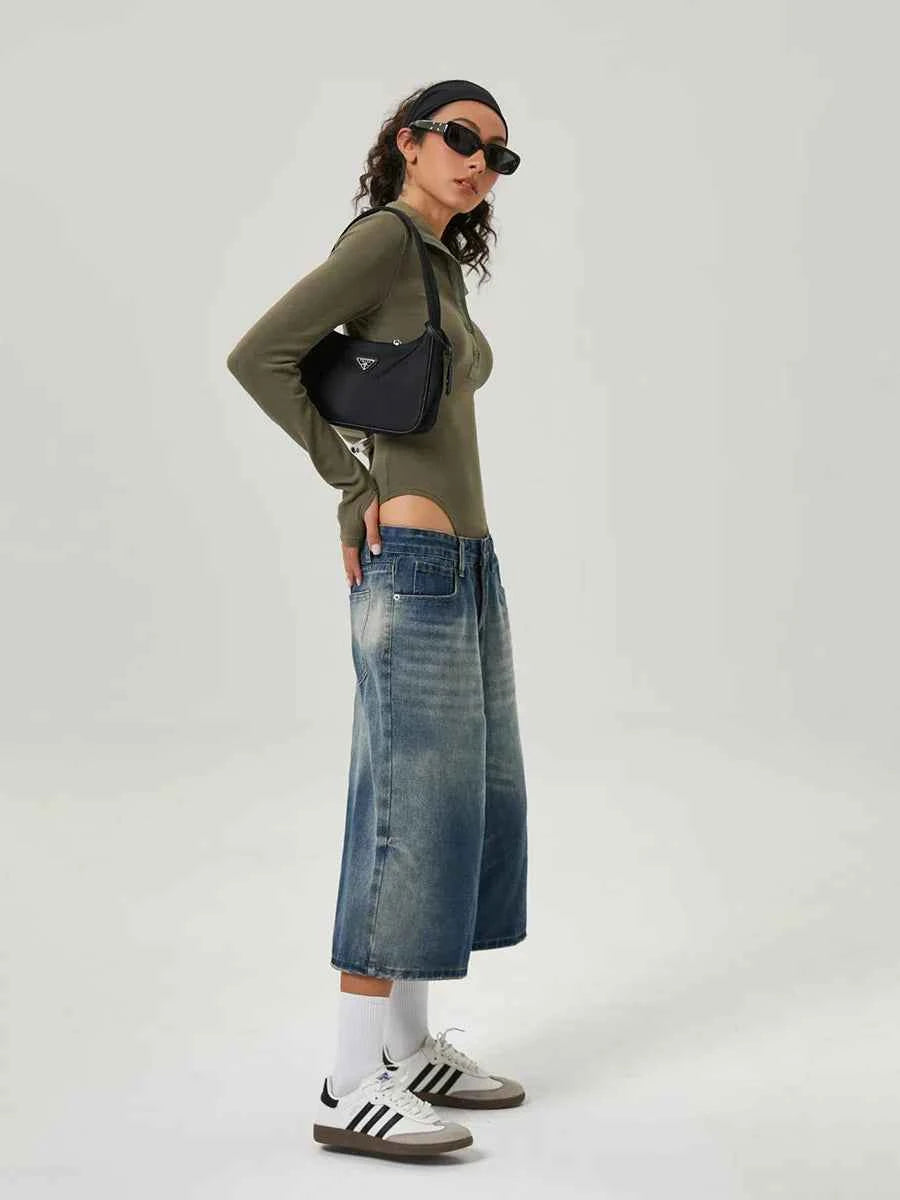 Retro Washed Gradient Wide Leg Jorts