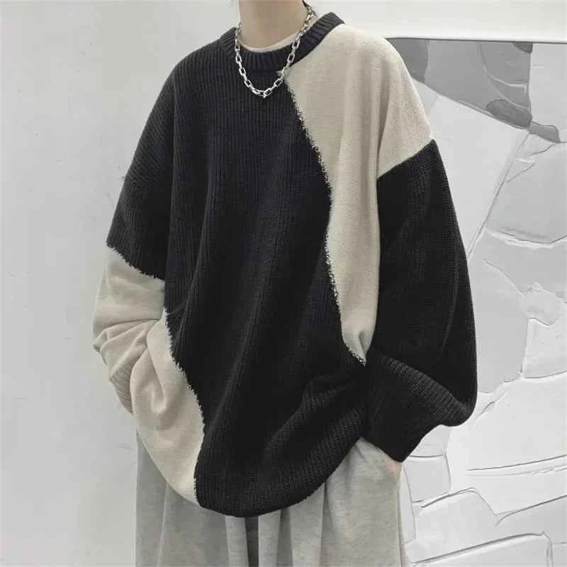 Streetwear Oversized Knit Colorblock Sweater