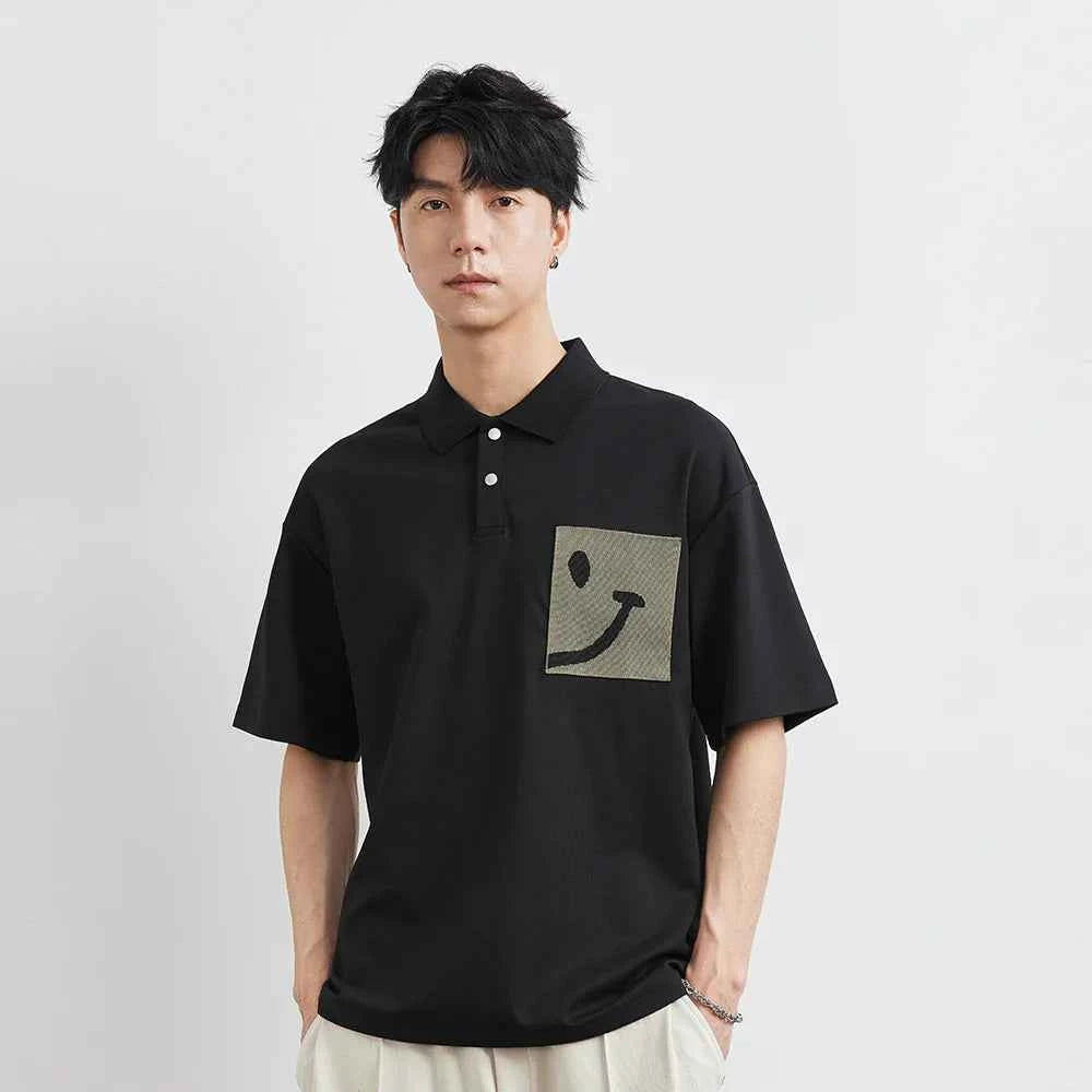 Colorblock Smiley Cartoon Polo Summer T-Shirt