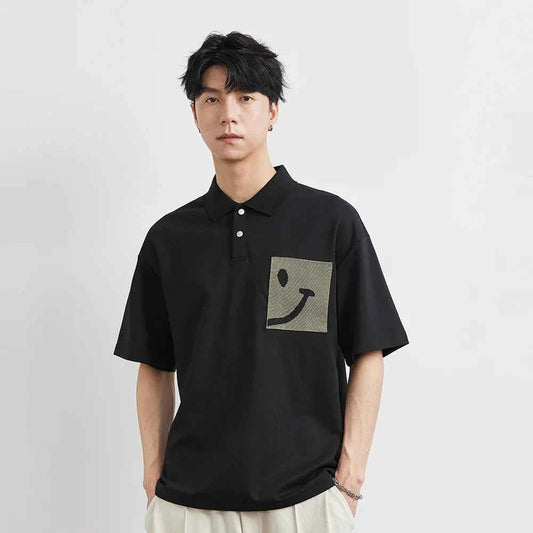 Colorblock Smiley Cartoon Polo Summer T-Shirt