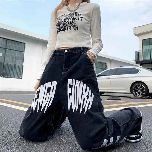 Streertwear Black Star Print High Jeans