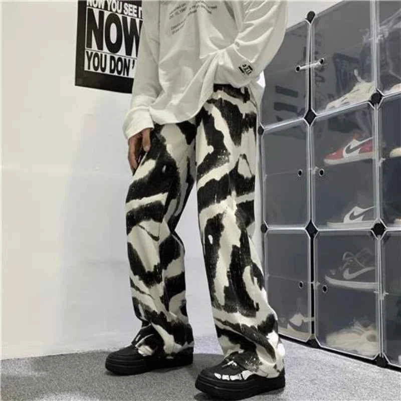 Zebra Printed Wide Leg Denim Jeans